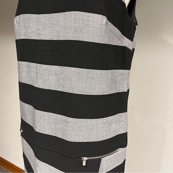 Banana Republic Black Gray Rugby Striped Asymmetric Shift Dress Size 12 - Picture 3 of 13